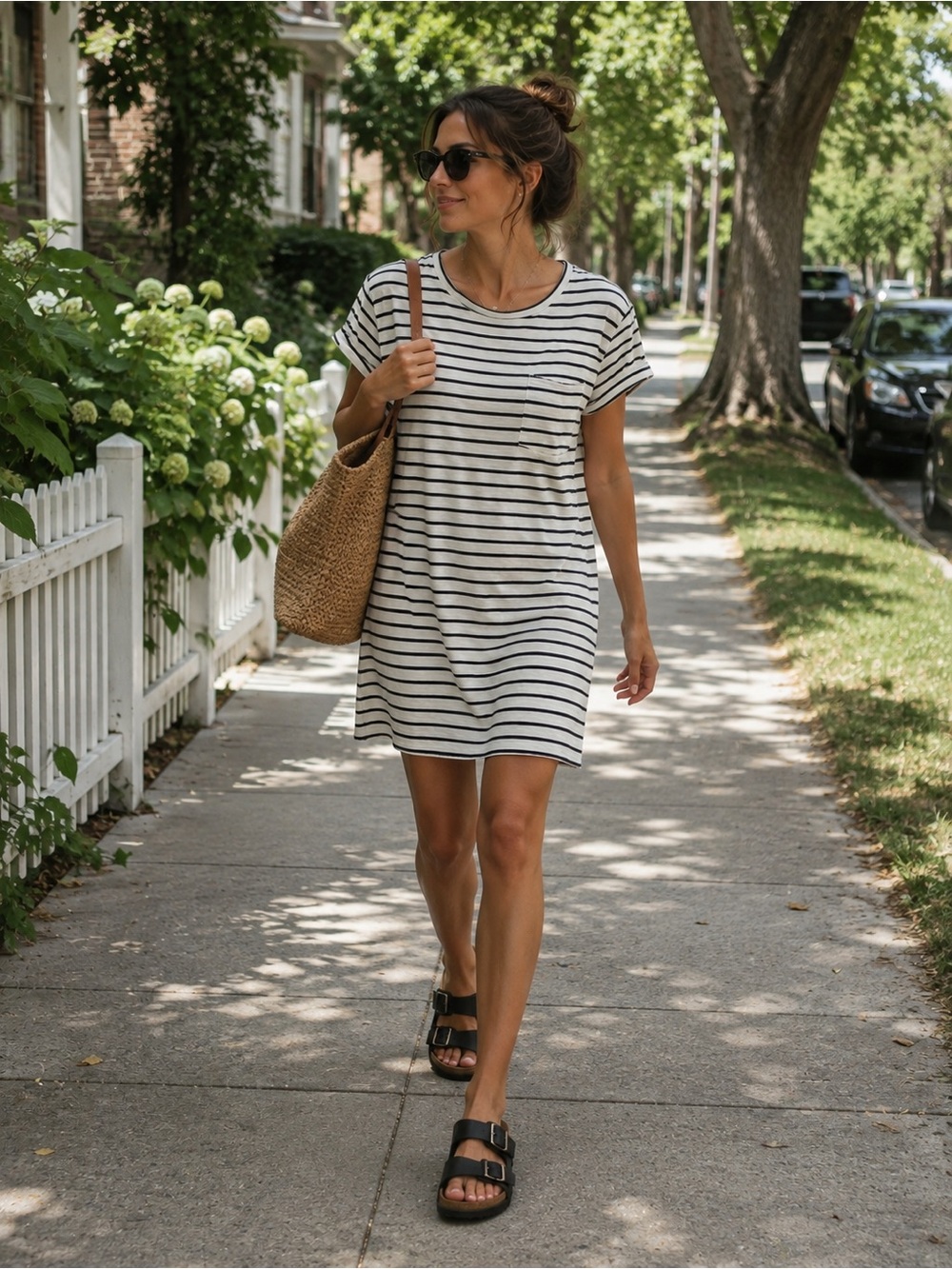 Gap cotton striped short sleeve dress
